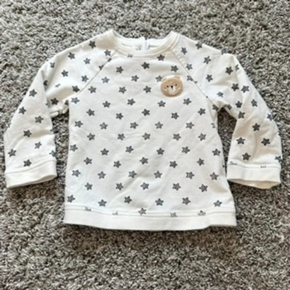 Mayoral Newborn Baby White Star Print Sweatshirt‎ with Teddy Bear Applique